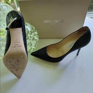 Jimmy Choo | Abel Glitter Fabric Black Pointy-Toe Pumps